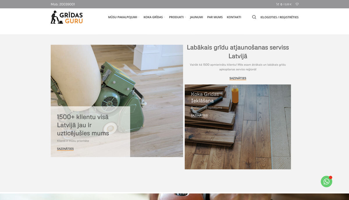 Grīdas Guru mājaslapa — koka grīdu atjaunošanas serviss Latvijā
