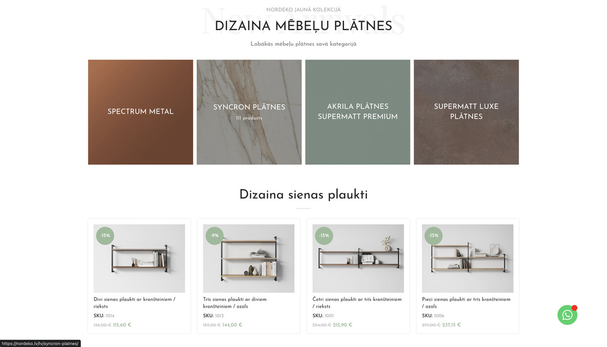 Nordeko mājaslapa — dizaina mēbeļu plātnes